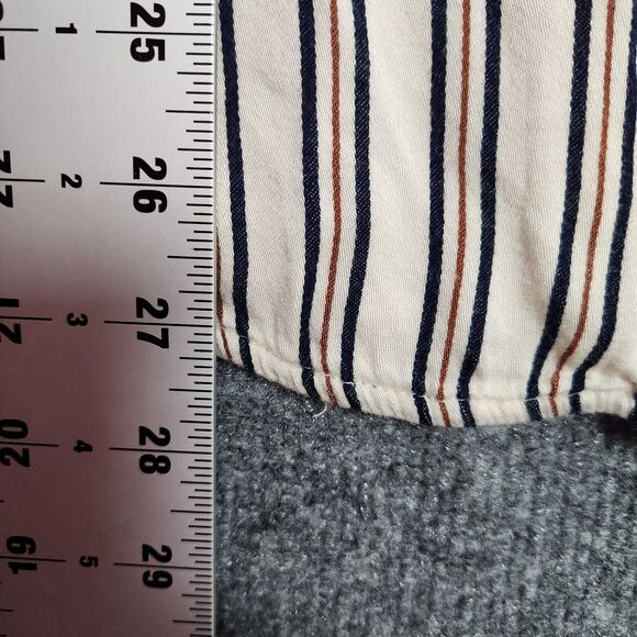 SOMETHING NAVY Ivory Blue Striped Wide Cuff Collared Button Up Top SIZE SMALL - Picture 5 of 10